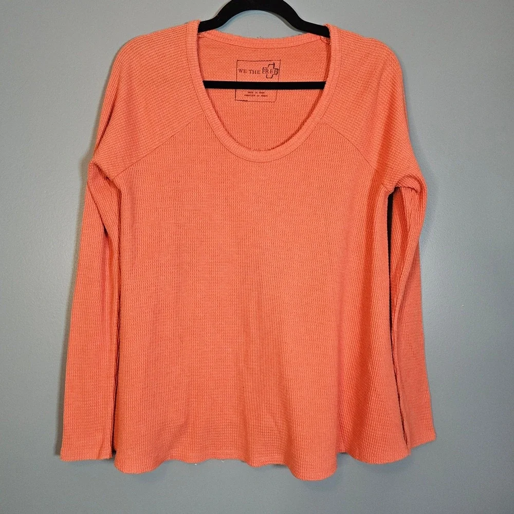 Free People Coral Thermal Knit Waffle Long Sleeve Top Women's Size M - Picture 1 of 5